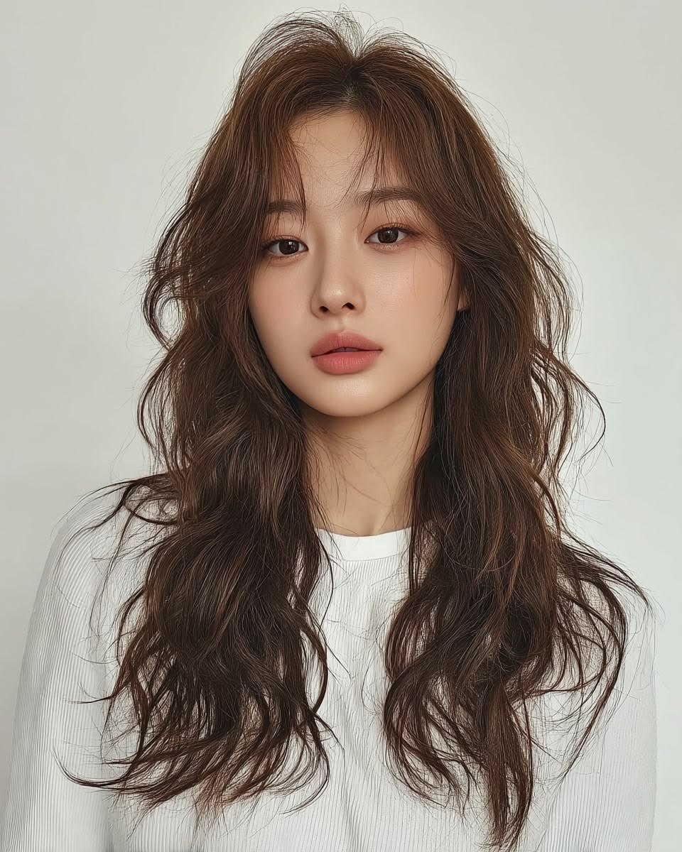 브라운 긴 웨이브 — 부산 전포·서면 베이진 헤어 애쉬브라운 염색